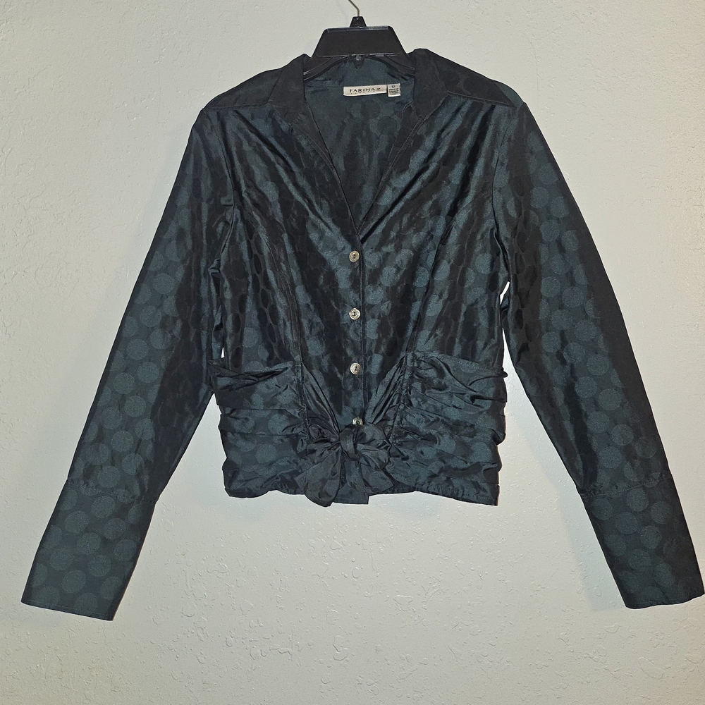 Hunter Green Polka Dot Blazer Top With Side Pockets.